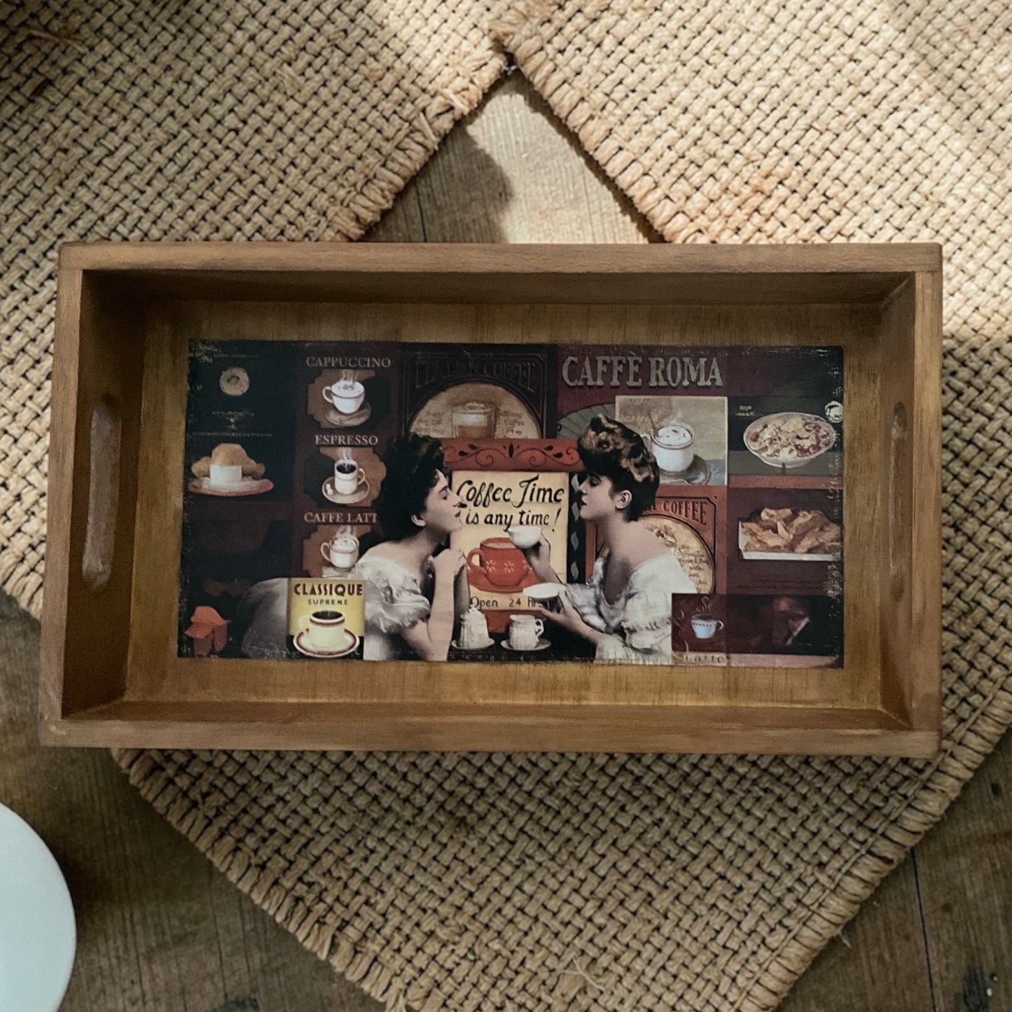 Rustic Wooden Café Serving Tray Set