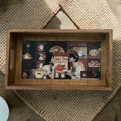 Rustic Wooden Café Serving Tray Set