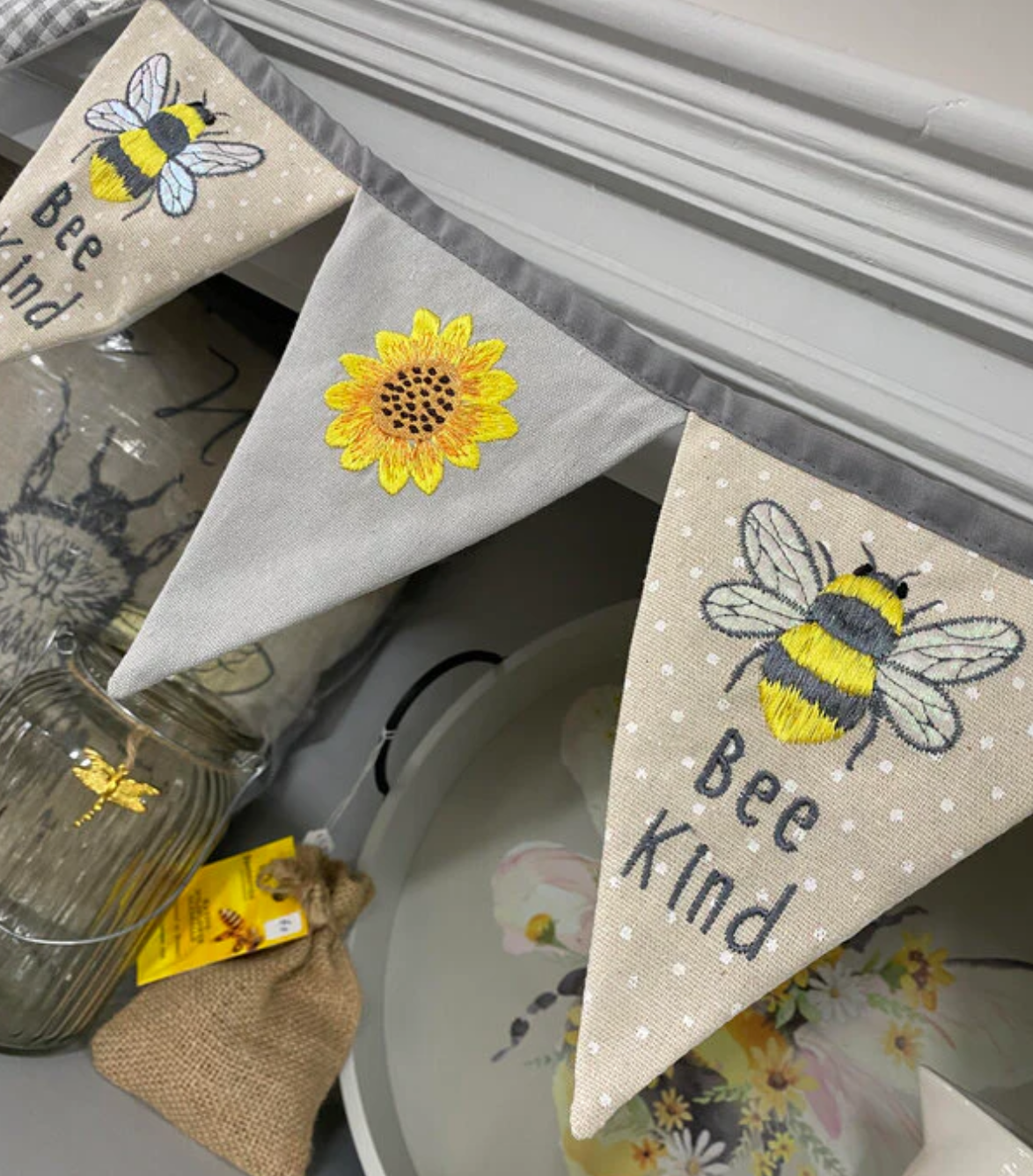 A Bee & Sunflower Fabric Bunting from Fig and Rose.