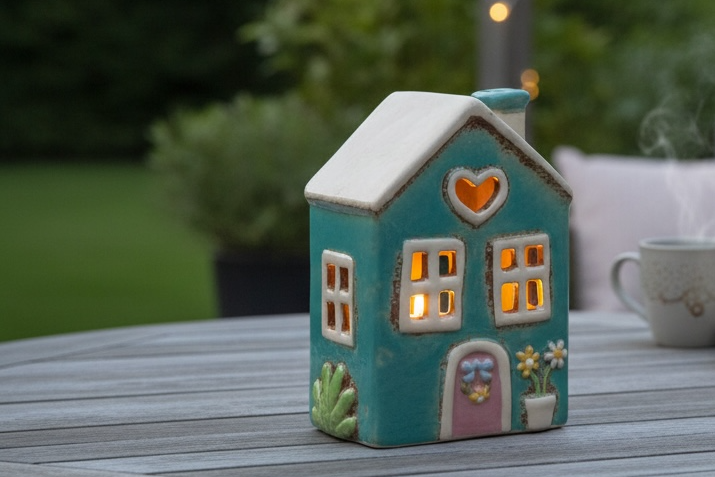 Ceramic House Tealight Holder – Teal Cottage