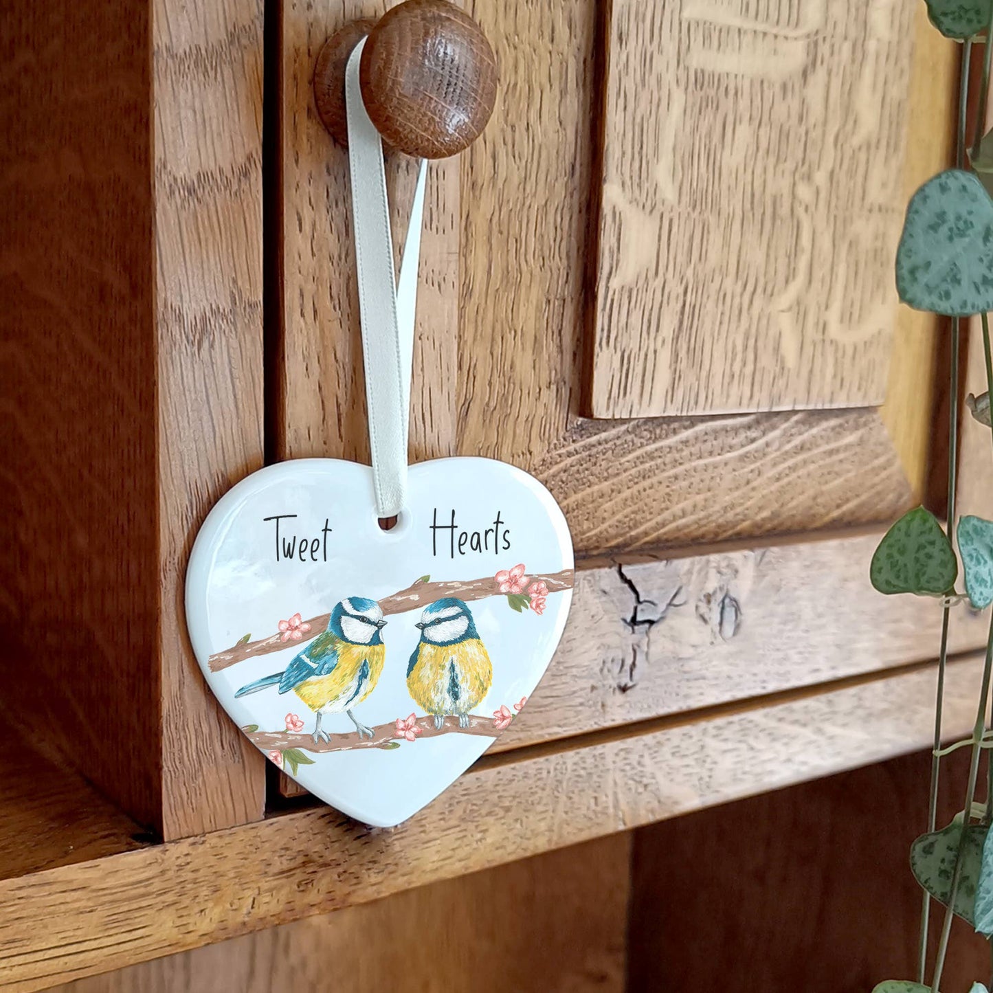 A Blue Tits Valentine's Day Heart Decoration available to buy from Fig and Rose Home.
