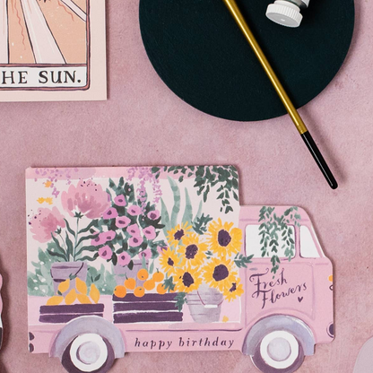 A Flower Truck Birthday Card available to buy from Fig and Rose Home.