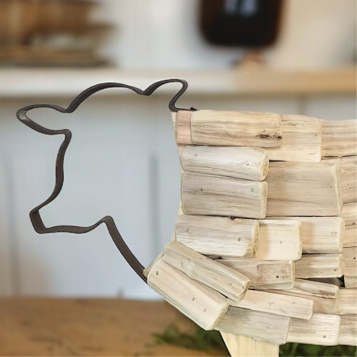 Driftwood Cow Statue - Handmade from Fig and Rose