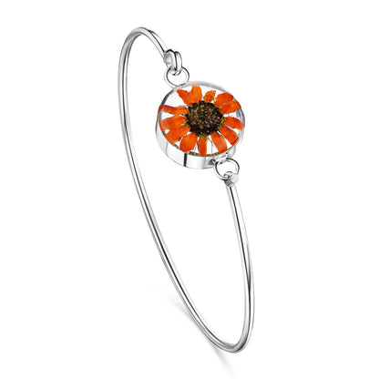 A Sunflower Silver Bangle available to buy from Fig and Rose Home.