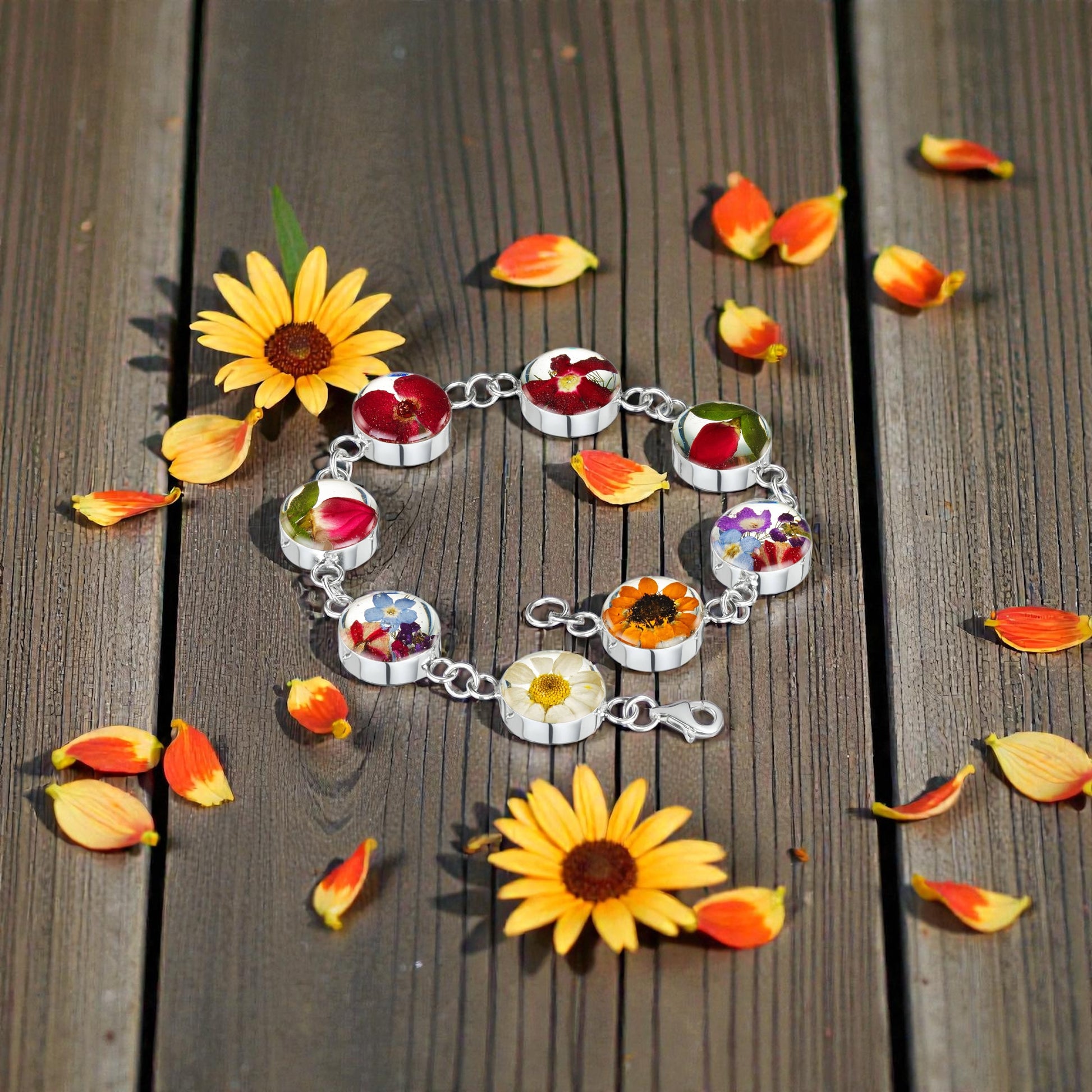 A Resin Flower Bracelet available to buy from Fig and Rose Home.