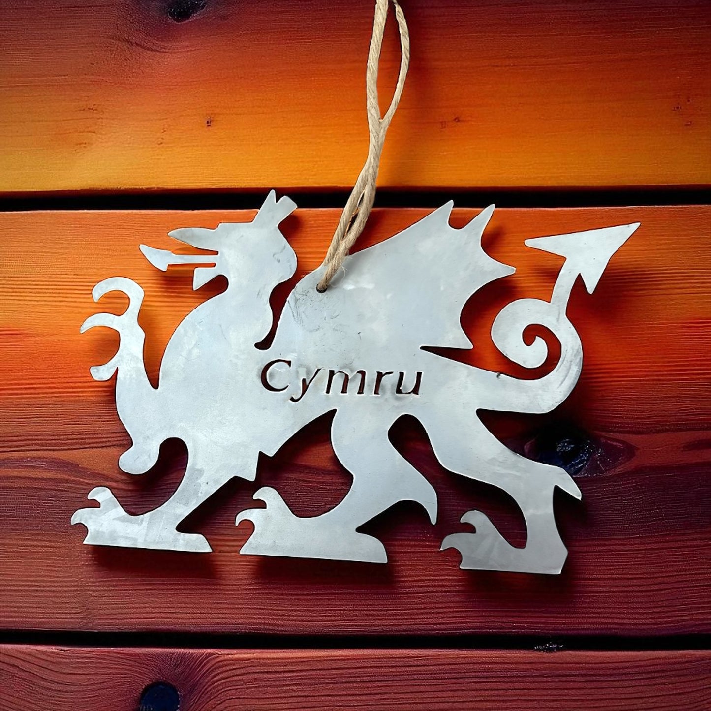 A Cymru Welsh Dragon Metal Hanging Decoration | Red, Black or Rustic Steel from Fig and Rose.