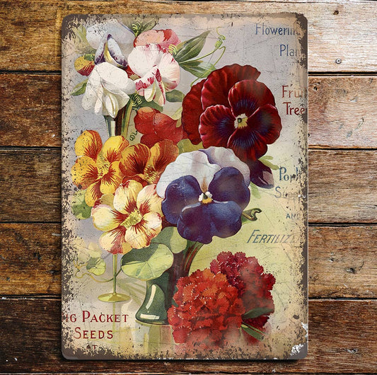 A Pansy Vintage Seed Packet Metal Sign available to buy from Fig and Rose Home.