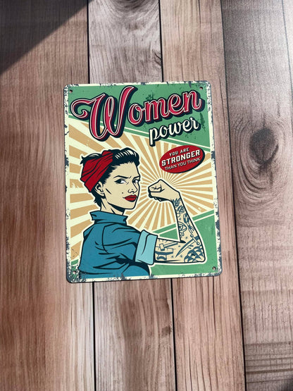 A Retro Women Power Metal Sign available to buy from Fig and Rose Home.