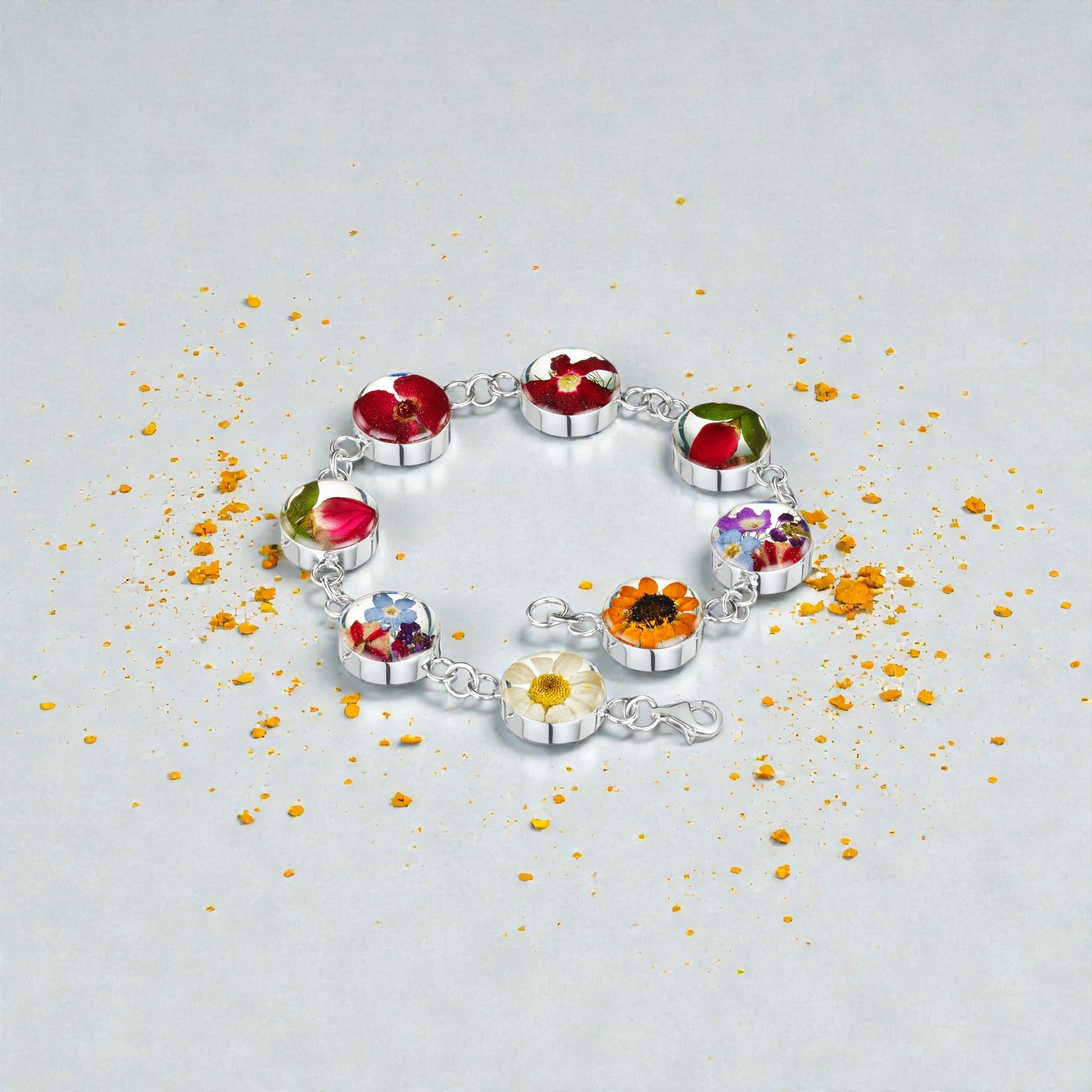 A Resin Flower Bracelet available to buy from Fig and Rose Home.