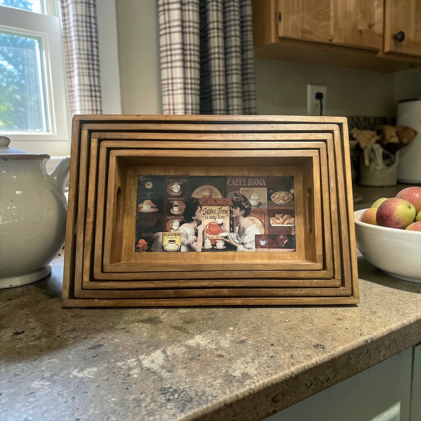 Rustic Wooden Café Serving Tray Set