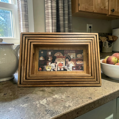 Rustic Wooden Café Serving Tray Set