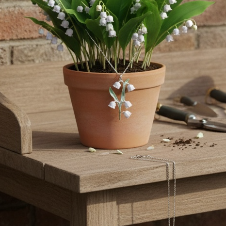 A Lily of The Valley Necklace available to buy from Fig and Rose Home.