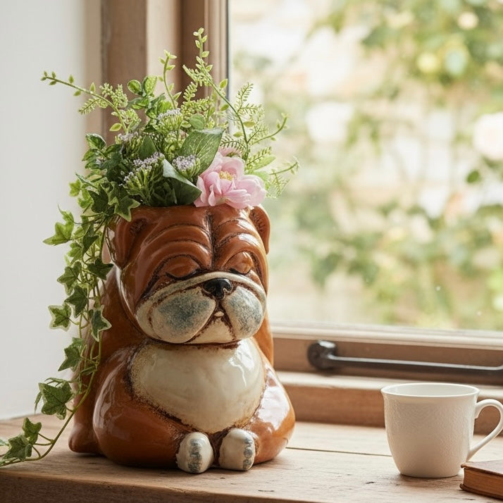 Ceramic Snoozing Bulldog Vase