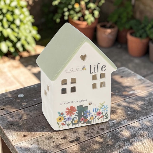 Ceramic Tealight House - Life Is Better In The Garden