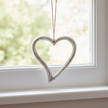 Textured Silver Hanging Heart Decoration
