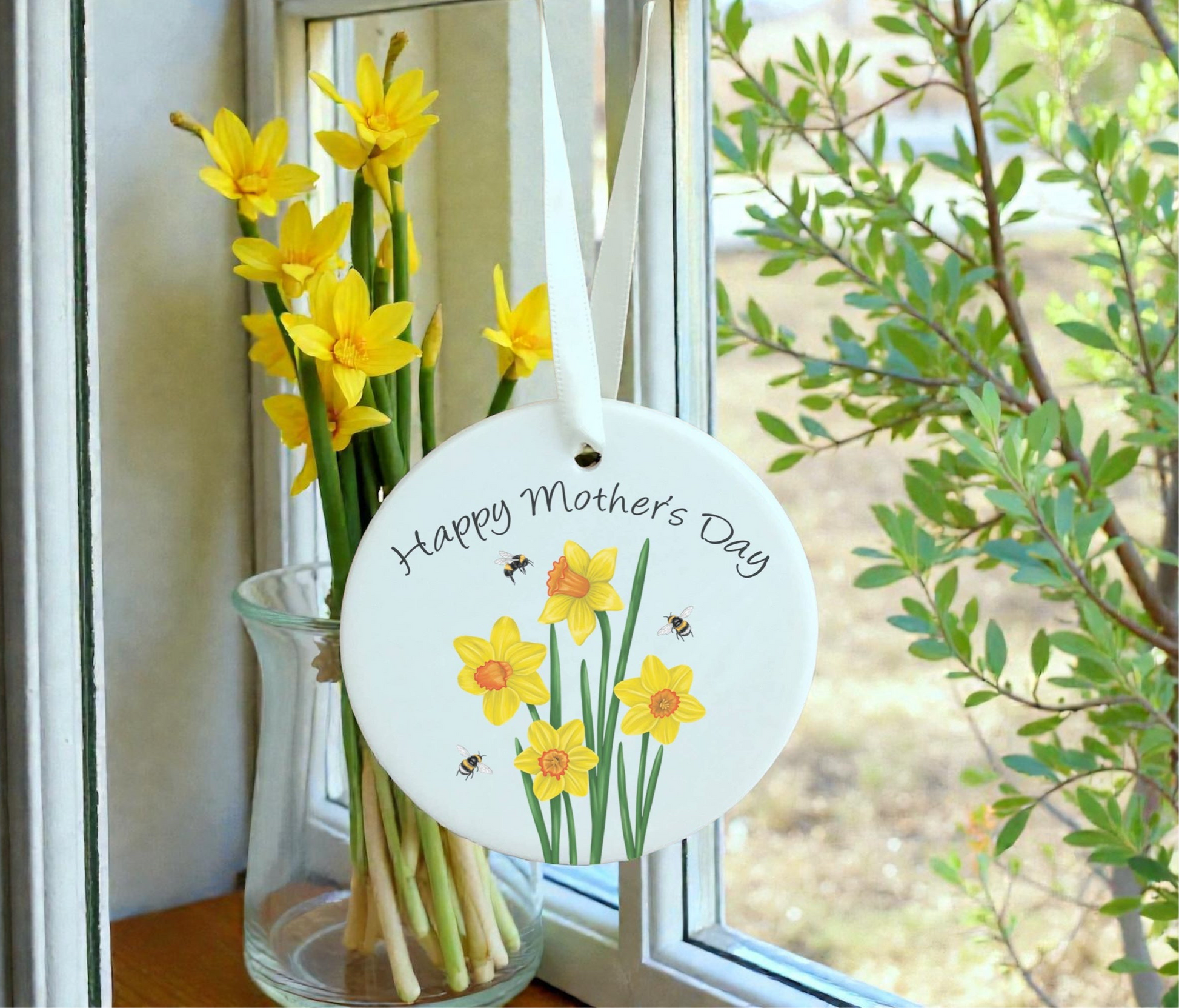 A Mother's Day Daffodil Ceramic Decoration available to buy from Fig and Rose Home.