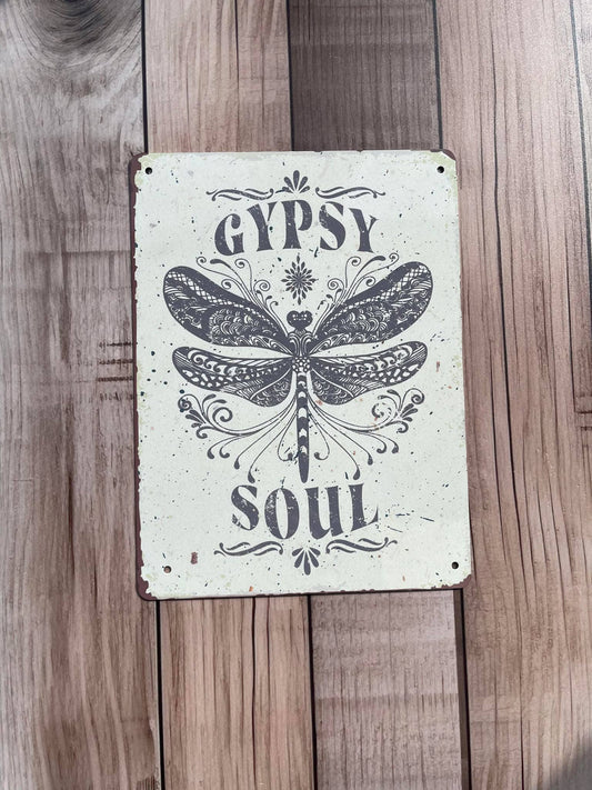 A Gypsy Soul Dragonfly Metal Sign available to buy from Fig and Rose Home.
