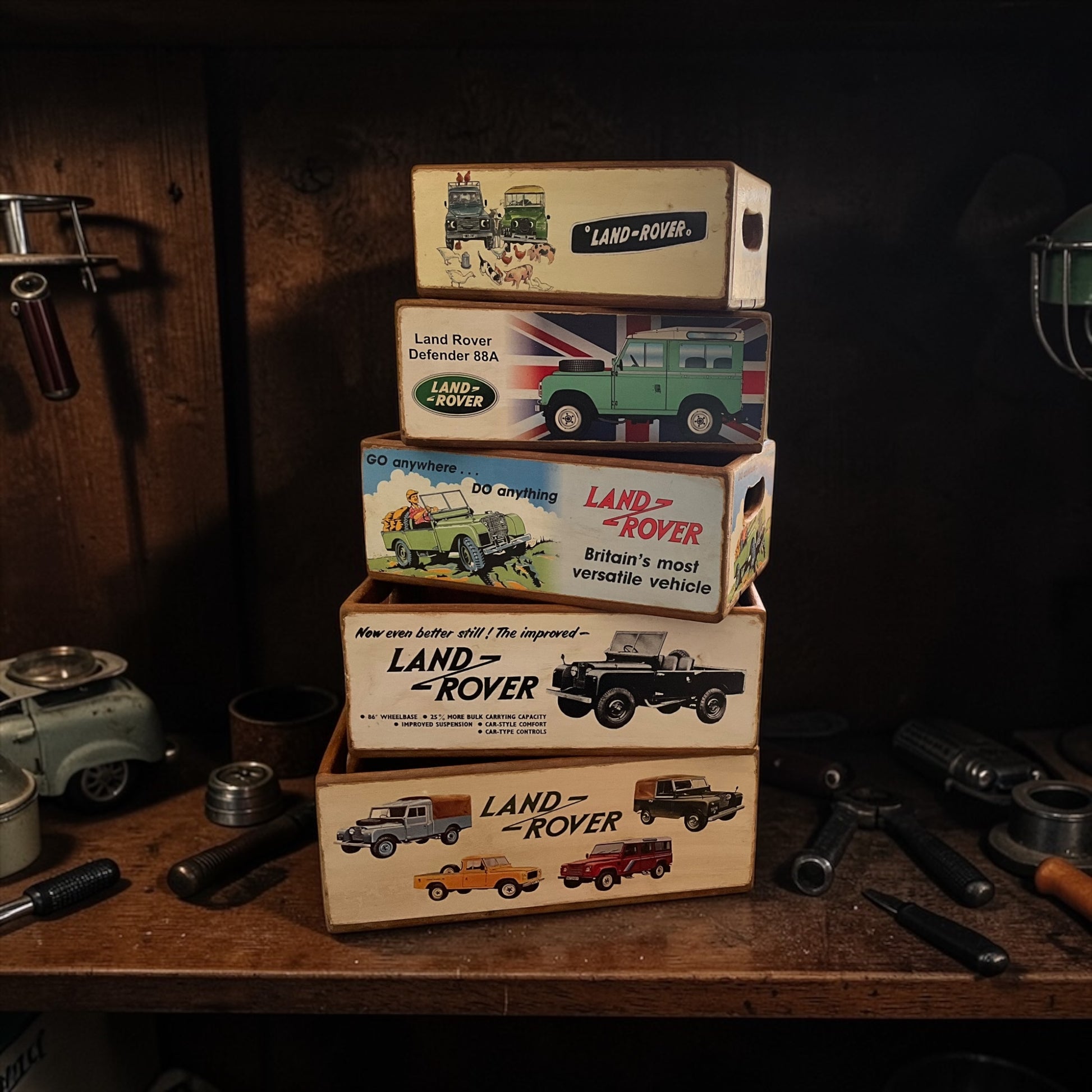 Set of 5 Land Rover Nesting Storage Boxes from Fig and Rose.