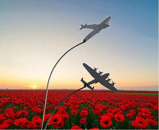 Spitfire and Lancaster Metal Garden Stake