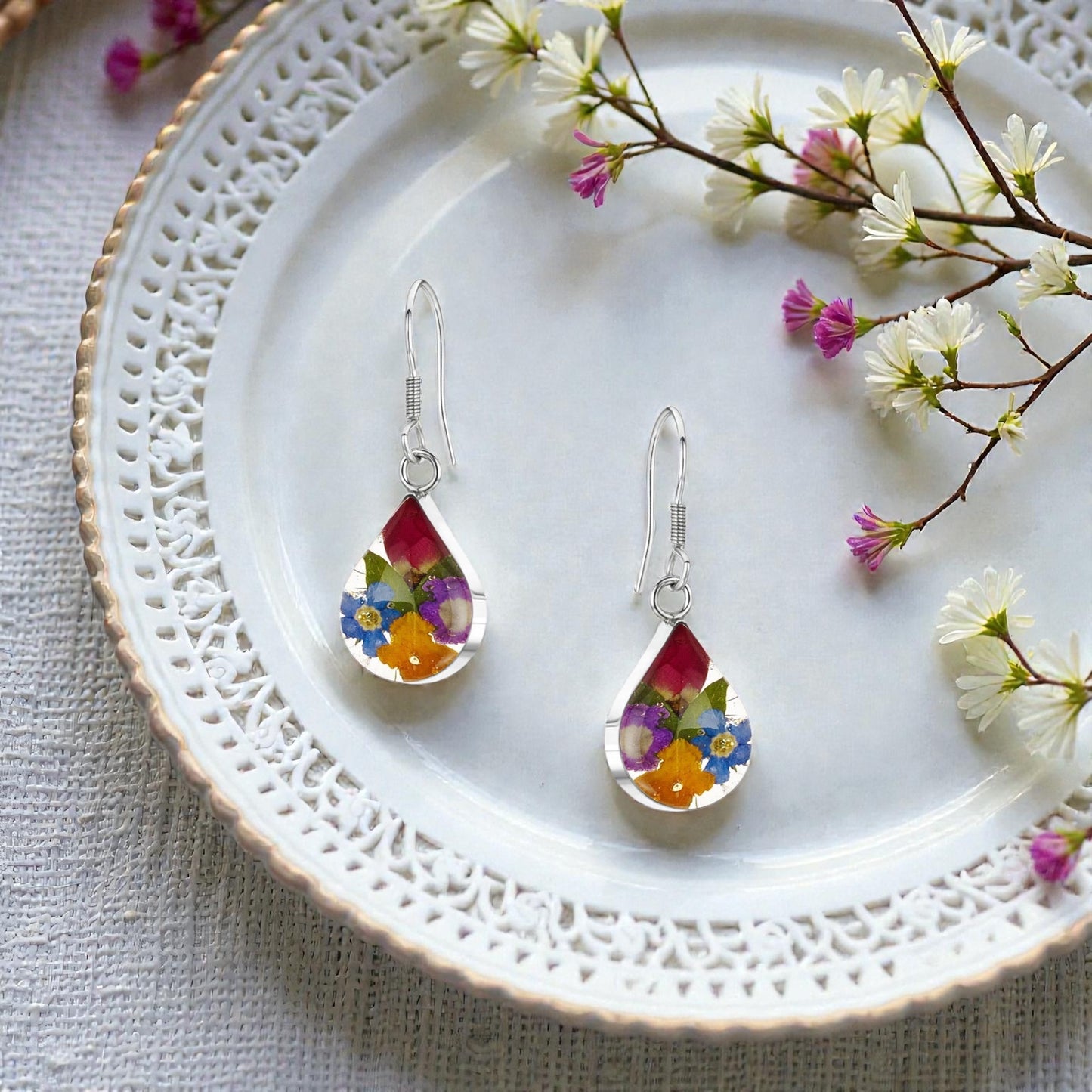 A Resin Flower Earrings available to buy from Fig and Rose Home.