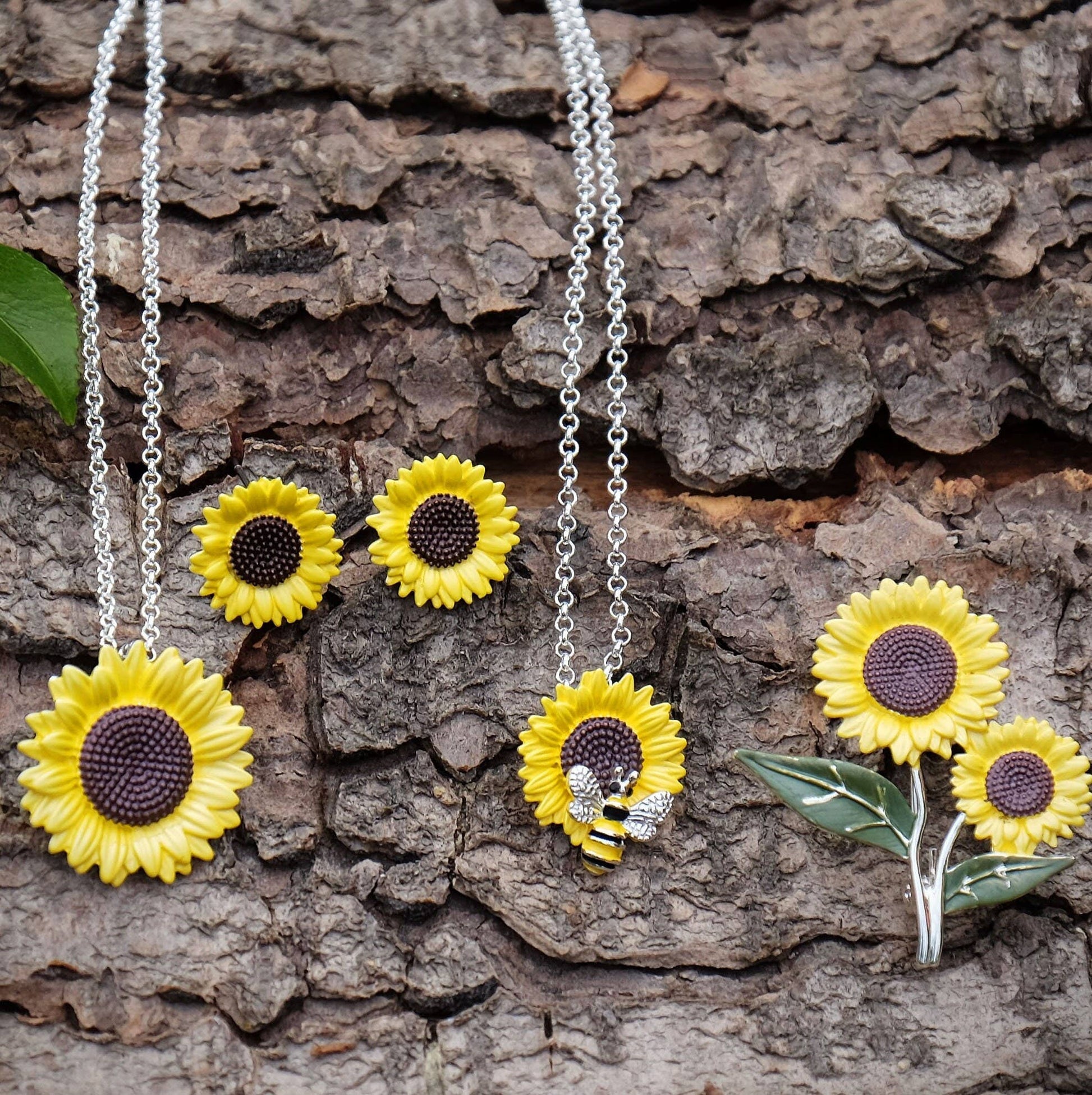 A Sunflower With Bee Yellow Flower Pendant Necklace available to buy from Fig and Rose Home.