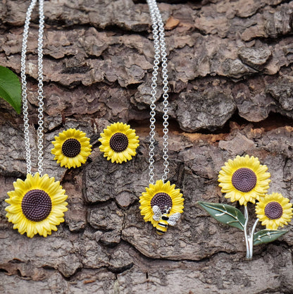 A Sunflower With Bee Yellow Flower Pendant Necklace available to buy from Fig and Rose Home.