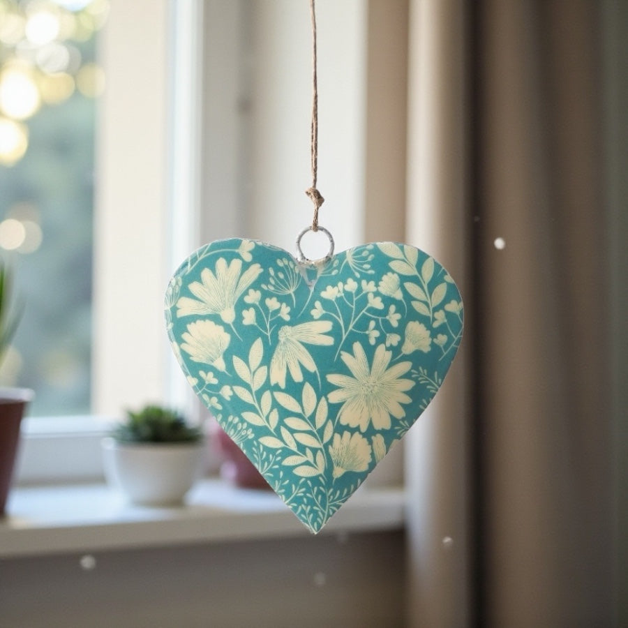 Floral Metal Hanging Heart Decoration