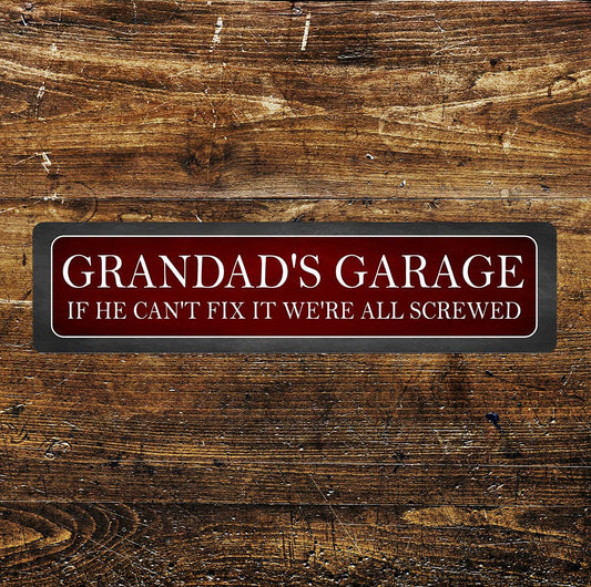 A Granddad's Garage Metal Sign available to buy from Fig and Rose Home.