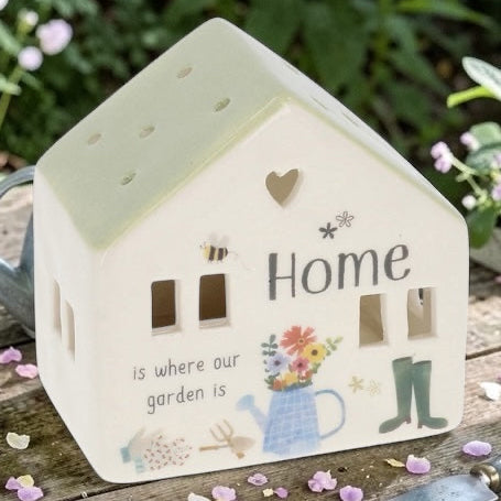 Ceramic House Tealight Holder - Home Is Where Our Garden Is from Fig and Rose.