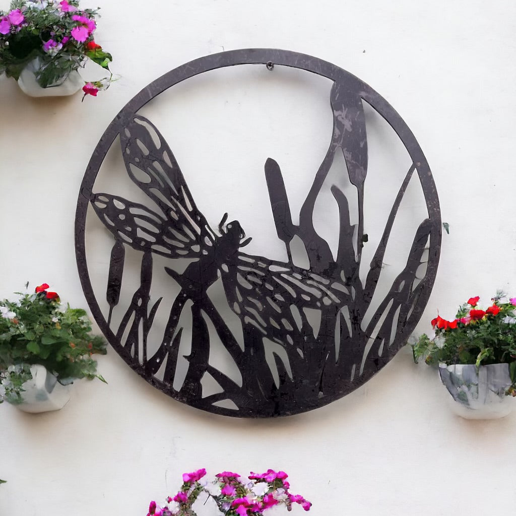 Dragonfly Metal Wall Plaque | Black | Garden Art | 45cm