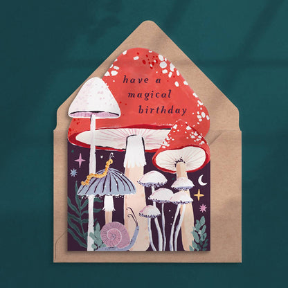 A Mushroom Birthday Card available to buy from Fig and Rose Home.
