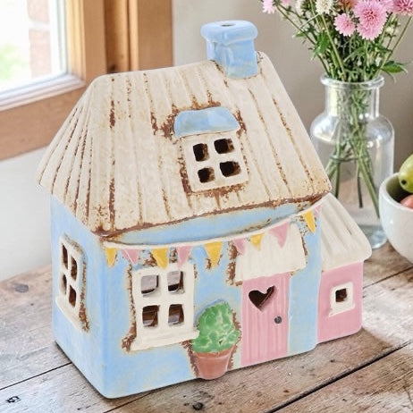 Ceramic House Tealight Holder - Garden Bunting Cottage from Fig and Rose.