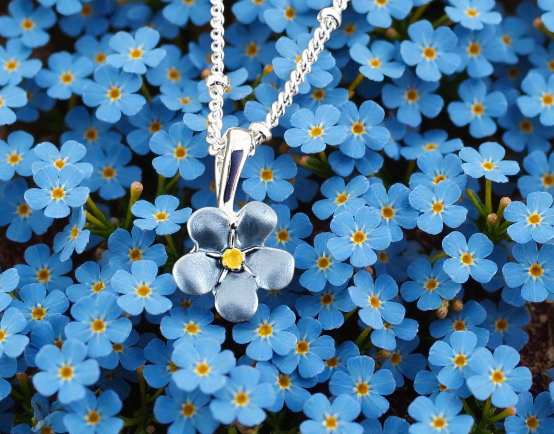 A Forget Me Not Necklace available to buy from Fig and Rose Home.