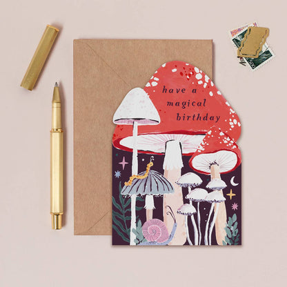 A Mushroom Birthday Card available to buy from Fig and Rose Home.