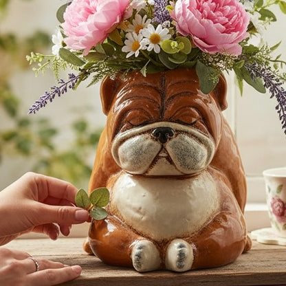 Ceramic Snoozing Bulldog Vase