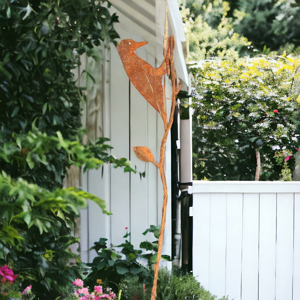 Rusty Woodpecker Stake | Rusty Metal Garden Decor