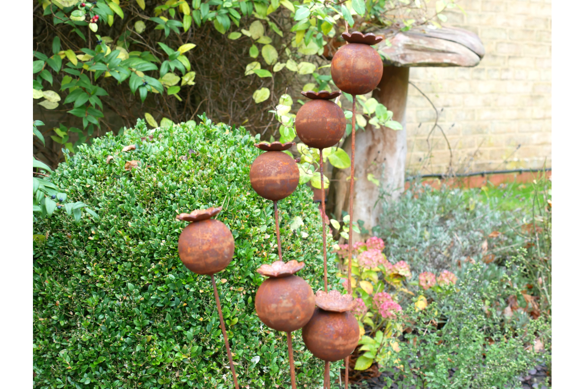 Rustic Poppy Seed Head Garden Stake