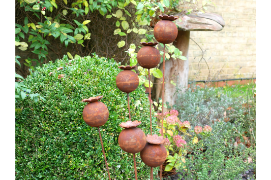 Rustic Poppy Seed Head Garden Stake