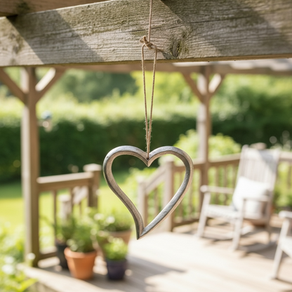 Textured Silver Hanging Heart Decoration