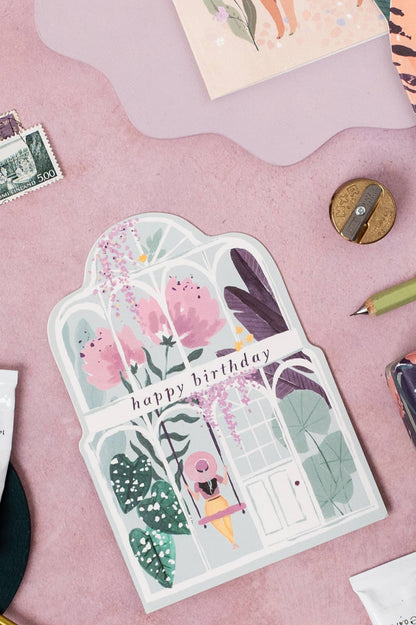 A Greenhouse Birthday Card available to buy from Fig and Rose Home.
