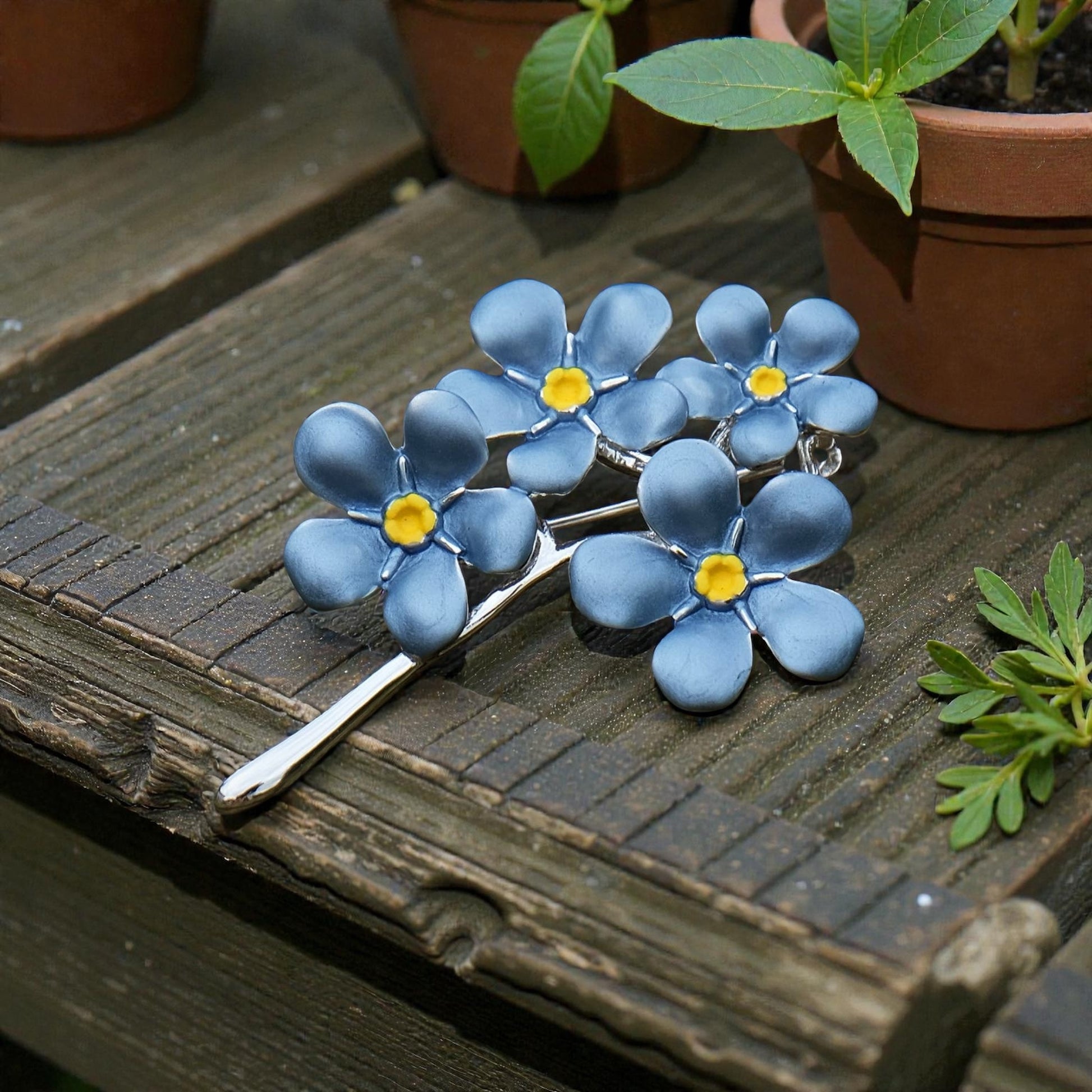 A Forget Me Not Brooch available to buy from Fig and Rose Home.