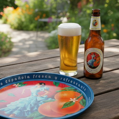 Spanish Beer Round Metal Serving Tray