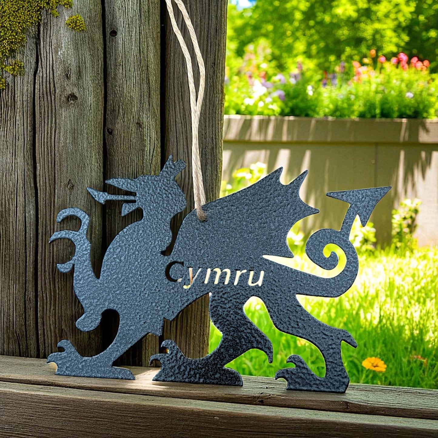 A Cymru Welsh Dragon Metal Hanging Decoration | Red, Black or Rustic Steel from Fig and Rose.
