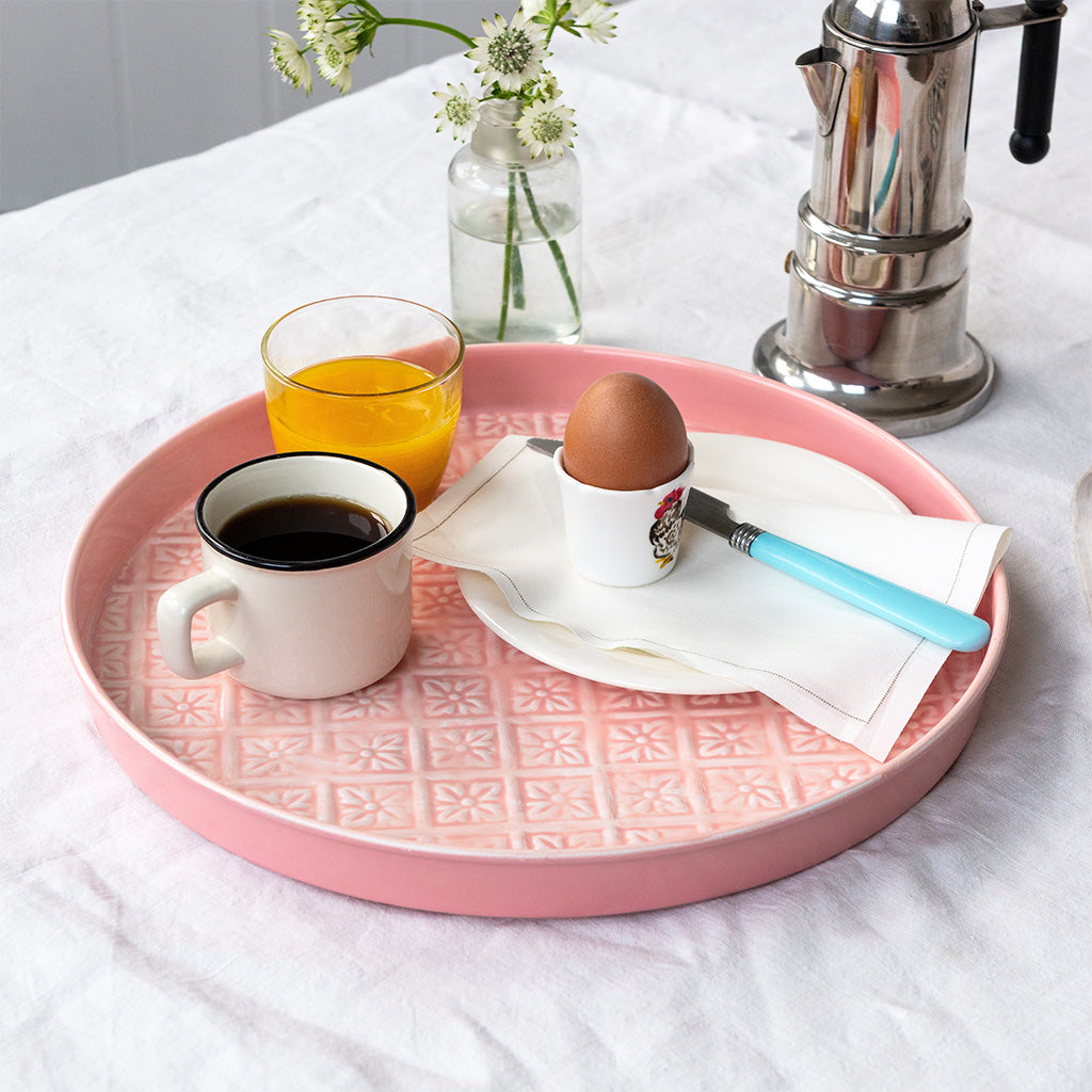 A Blush Pink Embossed Serving Tray from Fig and Rose.