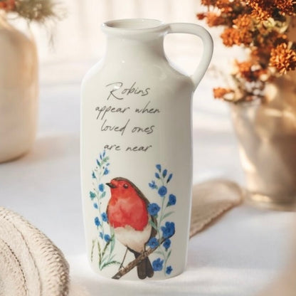 White Ceramic Vase with Robins from Fig and Rose