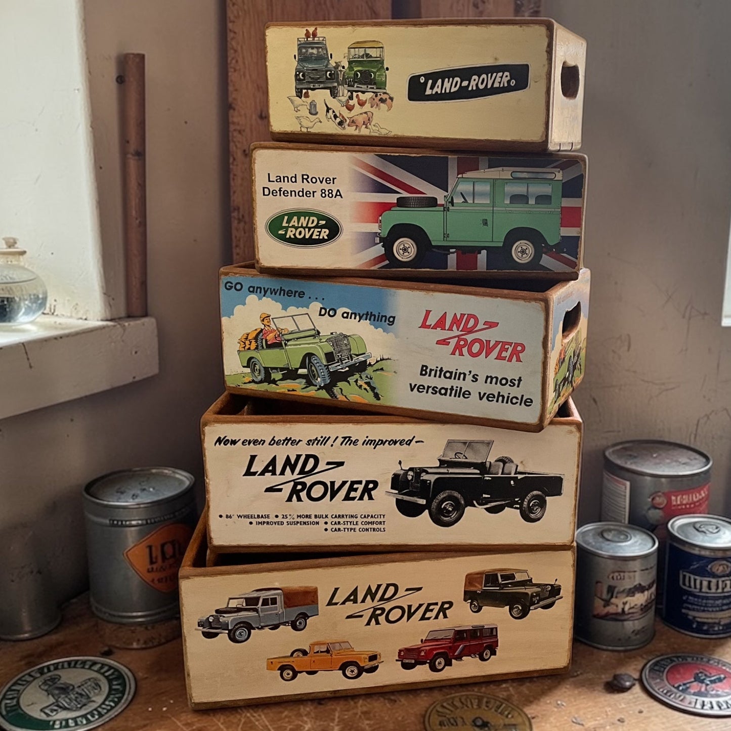 Set of 5 Land Rover Nesting Storage Boxes from Fig and Rose.
