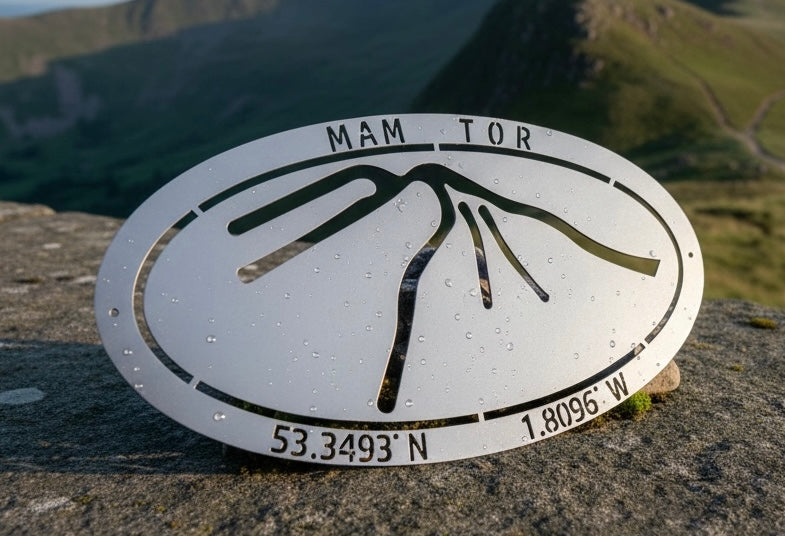 A Mam Tor Steel Wall Art – Peak District Coordinates from Fig and Rose.