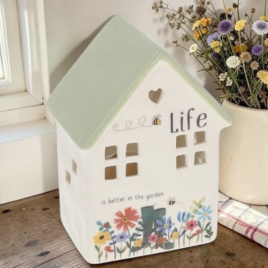 Ceramic Tealight House - Life Is Better In The Garden