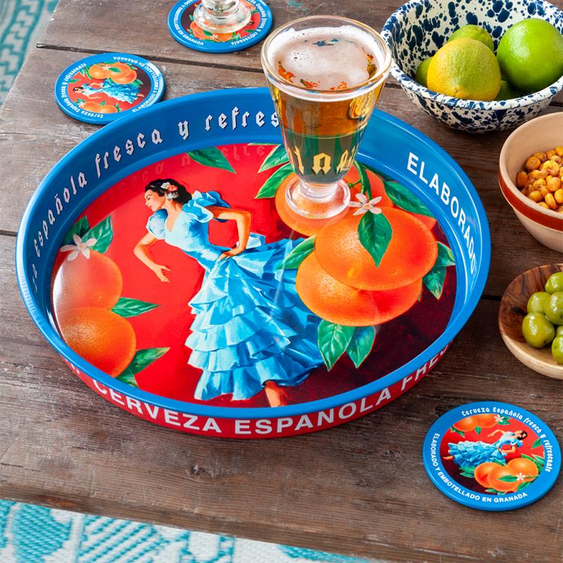 Spanish Beer Round Metal Serving Tray