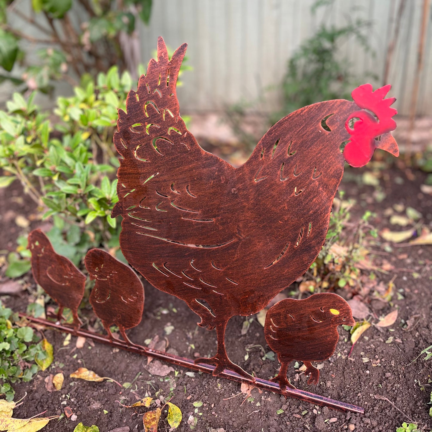 Hen and Chicks | Chicken Garden Stake | Garden Art